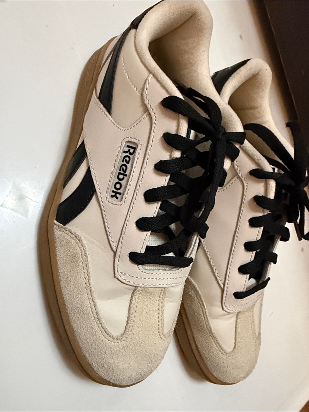 Reebok Men's Cream and Black Suede-Trim Sneakers